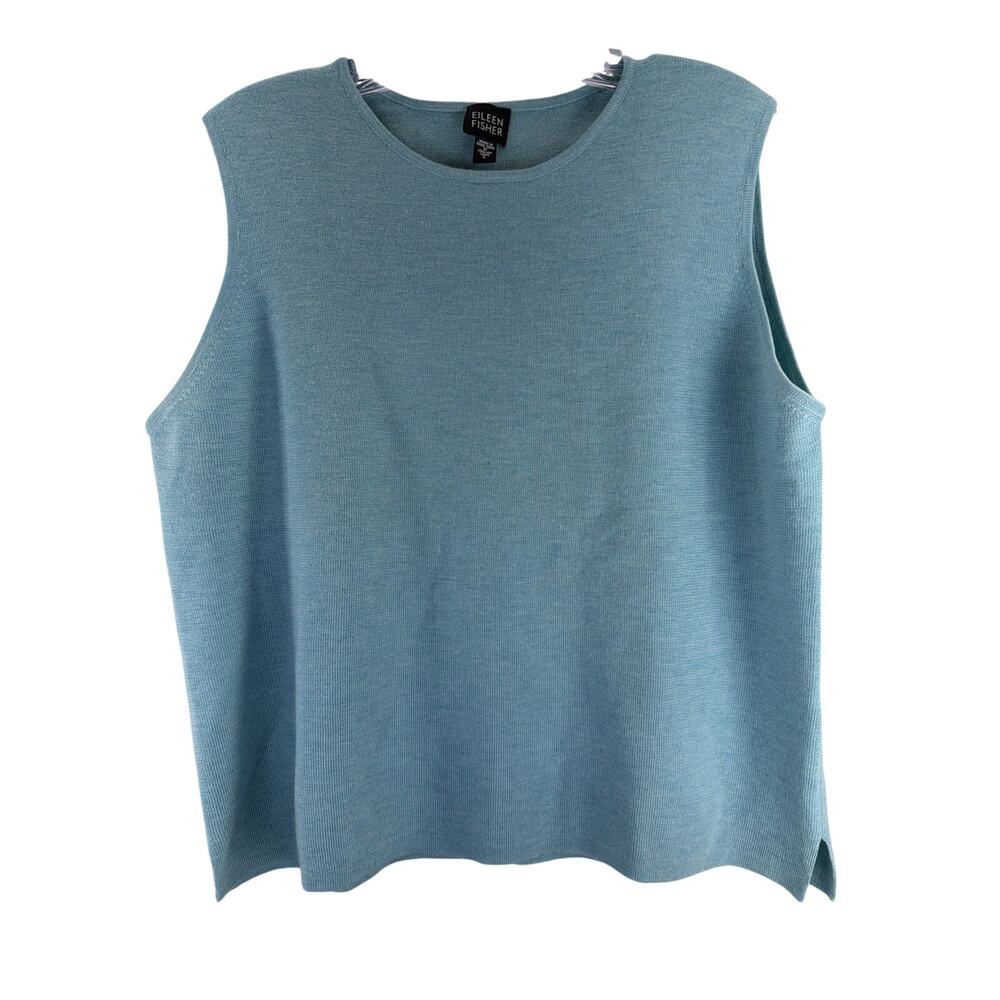 Eileen Fisher L Merino Wool Sleeveless Sweater Shell Tank Top Light Blue Spring